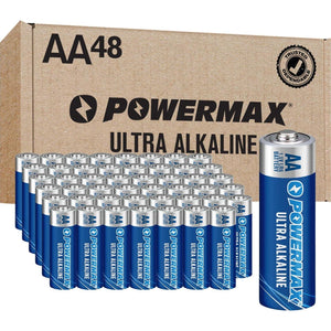 Powermax 48 Count Double AA Batteries, Ultra Long-Lasting Alkaline, 10-Year Shelf Life, Reclosable Packaging