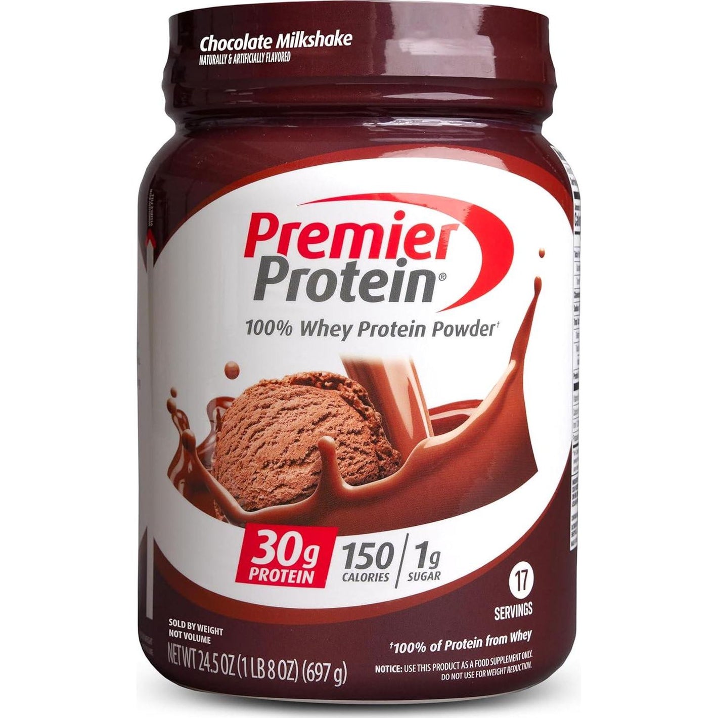 Premier Protein Premier Protein Powder, Chocolate Milkshake, 30g Protein, 1g Sugar, 100% Whey Protein, Keto Friendly, No Soy Ingredients, Gluten Free, 17 Servings, 24.5 Ounce (Pack Of 1)