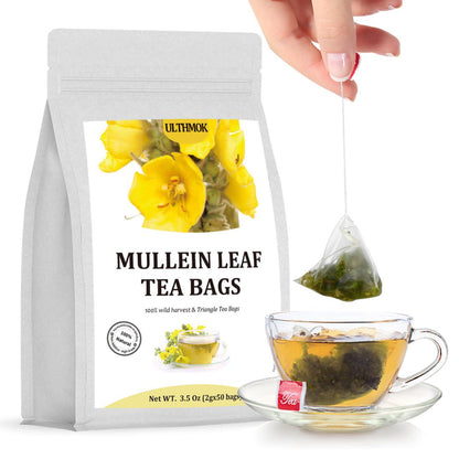Ulthmok Premium Mullein Leaf Tea Bags, 50 Bags, 100% Pure Mullein Leaves for Lung Cleanse & Respiratory Support, Caffeine-Free, No Flavoring or Additives