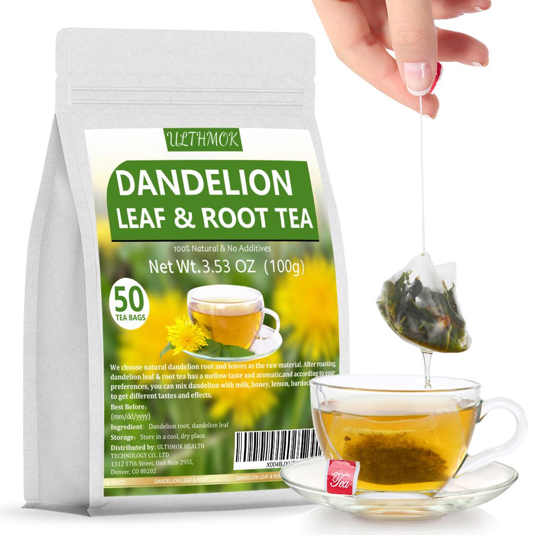 ULTHMOK Premium Dandelion Leaf And Root Tea,50 Tea Bags /3.53Oz, For Liver And Kidney Health, Roasted Detox Herbal Tea. Support Digestion And Boost Immune System, Caffeine Free.