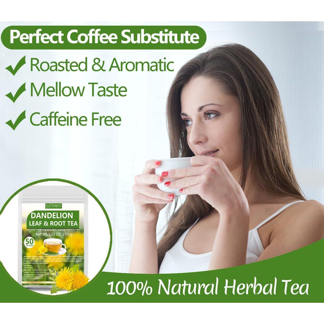 ULTHMOK Premium Dandelion Leaf And Root Tea,50 Tea Bags /3.53Oz, For Liver And Kidney Health, Roasted Detox Herbal Tea. Support Digestion And Boost Immune System, Caffeine Free.