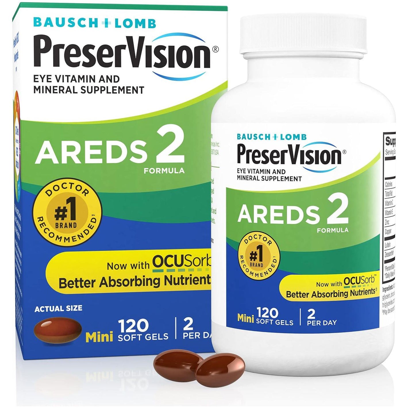PreserVision PreserVision AREDS 2 Eye Vitamin And Mineral Supplement, Contains Lutein, Vitamin C, Zeaxanthin, Zinc And Vitamin E, 120 Softgels (Packaging May Vary)