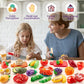 Pretend Play Kitchen Food Set for Kids, 78 Pieces, Cutting Fruits & Veggies, Pizza, Storage Bag, Toddler Gift
