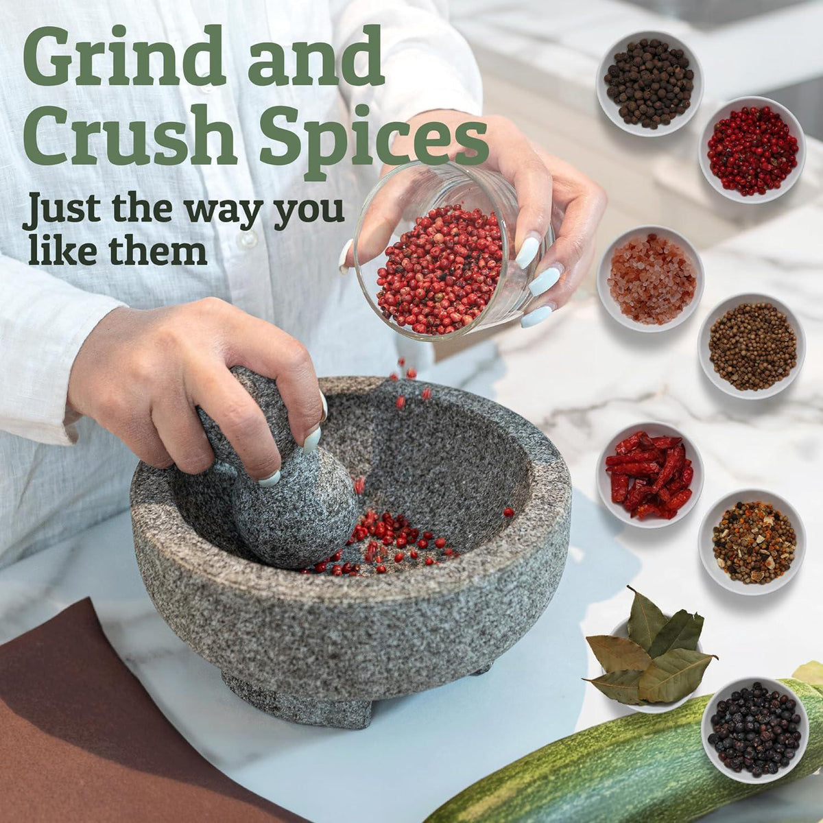 PriorityChef Granite Mortar And Pestle Set - 6.1 Inch Natural Stone Molcajete Mexicano For Spices, Seasonings, Pastes - Pestle And Mortar Bowl For Fresh Guacamole, Salsa, Pesto, Small, Grey,