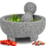PriorityChef Granite Mortar And Pestle Set - 6.1 Inch Natural Stone Molcajete Mexicano For Spices, Seasonings, Pastes - Pestle And Mortar Bowl For Fresh Guacamole, Salsa, Pesto, Small, Grey,
