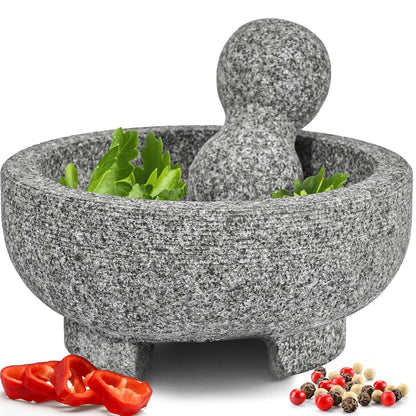 PriorityChef Granite Mortar And Pestle Set - 6.1 Inch Natural Stone Molcajete Mexicano For Spices, Seasonings, Pastes - Pestle And Mortar Bowl For Fresh Guacamole, Salsa, Pesto, Small, Grey,