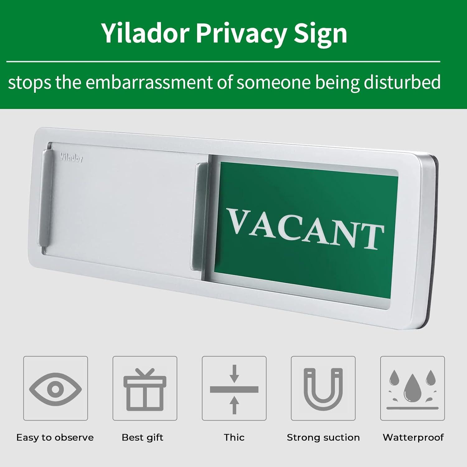 Privacy Sign, Vacant Occupied Sign For Bathroom Door, Magnetic And Sticky Slider For Home Office Restroom Conference Hotles Hospital, Tells Whether Room Vacant Or Occupied, 7'' X 2'' - Silver,603803078438