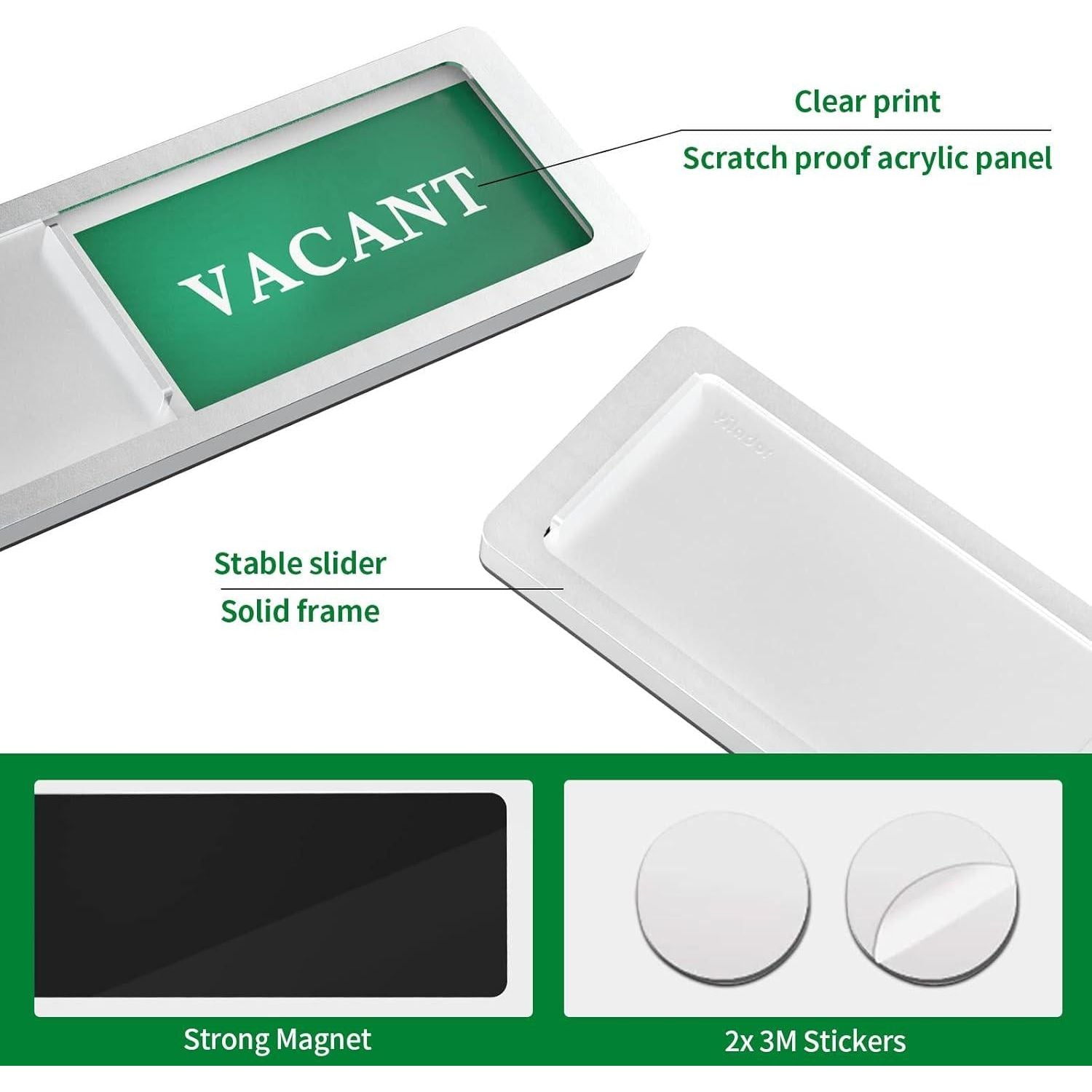 Privacy Sign, Vacant Occupied Sign For Bathroom Door, Magnetic And Sticky Slider For Home Office Restroom Conference Hotles Hospital, Tells Whether Room Vacant Or Occupied, 7'' X 2'' - Silver,603803078438