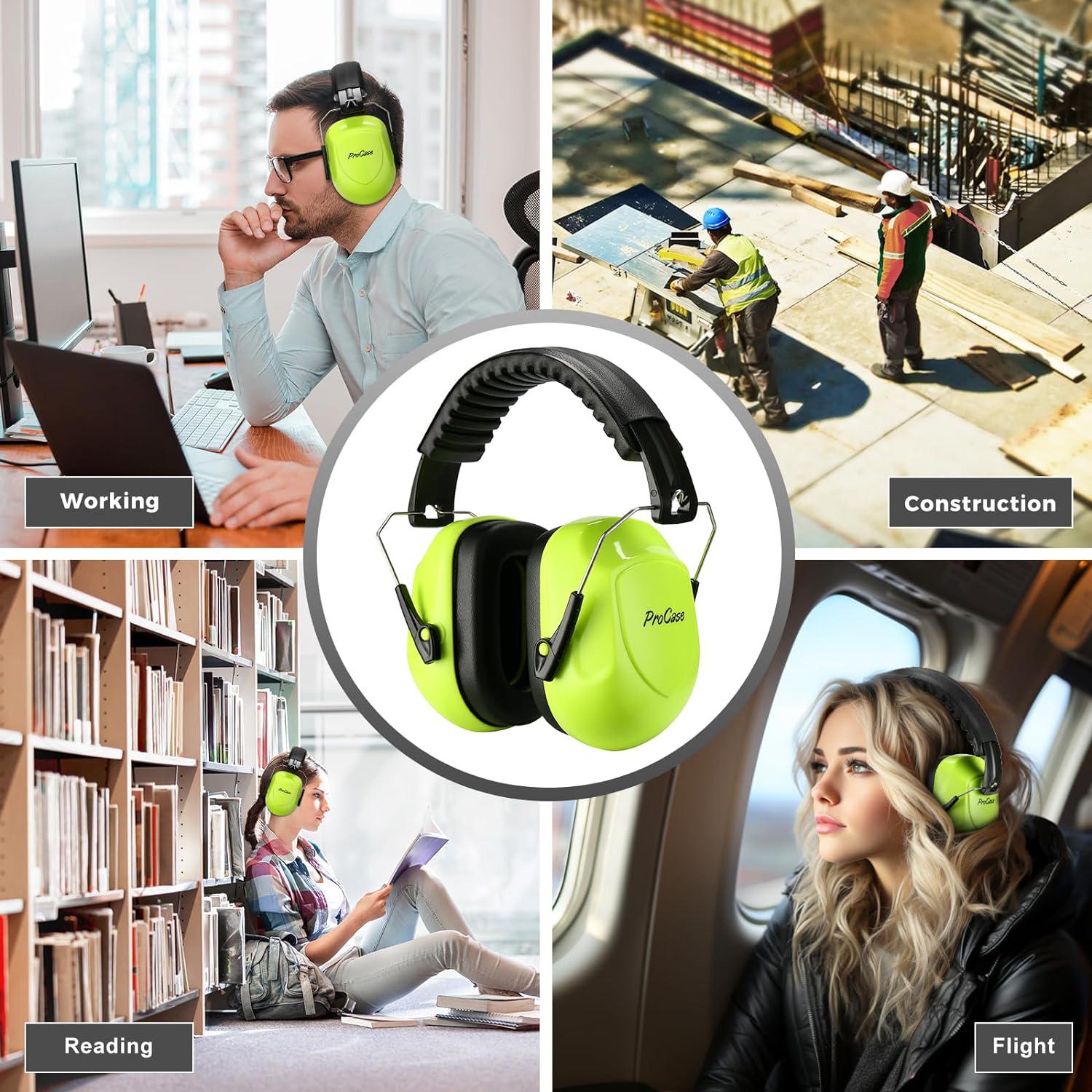 ProCase Noise Reduction Ear Muffs, Sound Proof Ear Protection, NRR 28dB Noise Cancelling Headphones For Adults Kids Autism, Hearing Protection For Shooting Gun Range Mowing -Neonyellow,