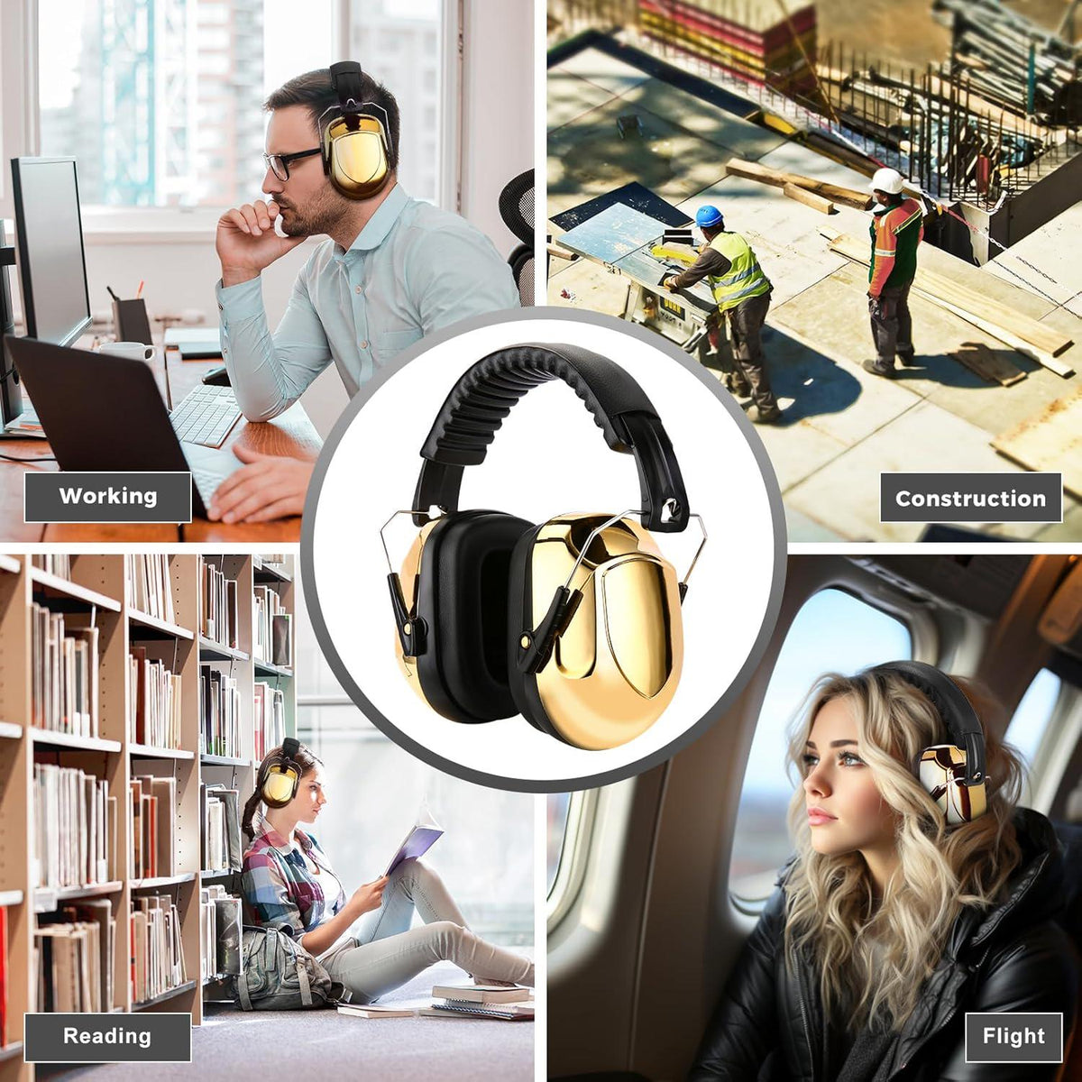 ProCase Noise Reduction Ear Muffs, Sound Proof Ear Protection, NRR 28dB Noise Cancelling Headphones For Adults Kids Autism, Hearing Protection For Shooting Gun Range Mowing -Metalic Gold,