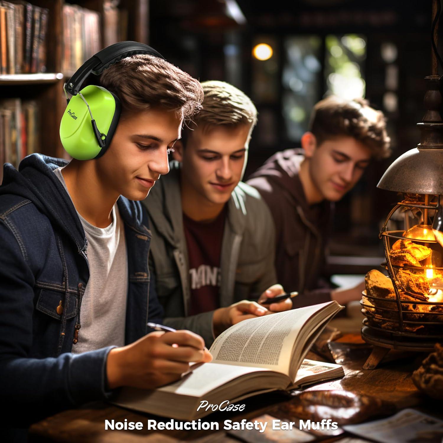 ProCase Noise Reduction Ear Muffs, Sound Proof Ear Protection, NRR 28dB Noise Cancelling Headphones For Adults Kids Autism, Hearing Protection For Shooting Gun Range Mowing -Neonyellow,