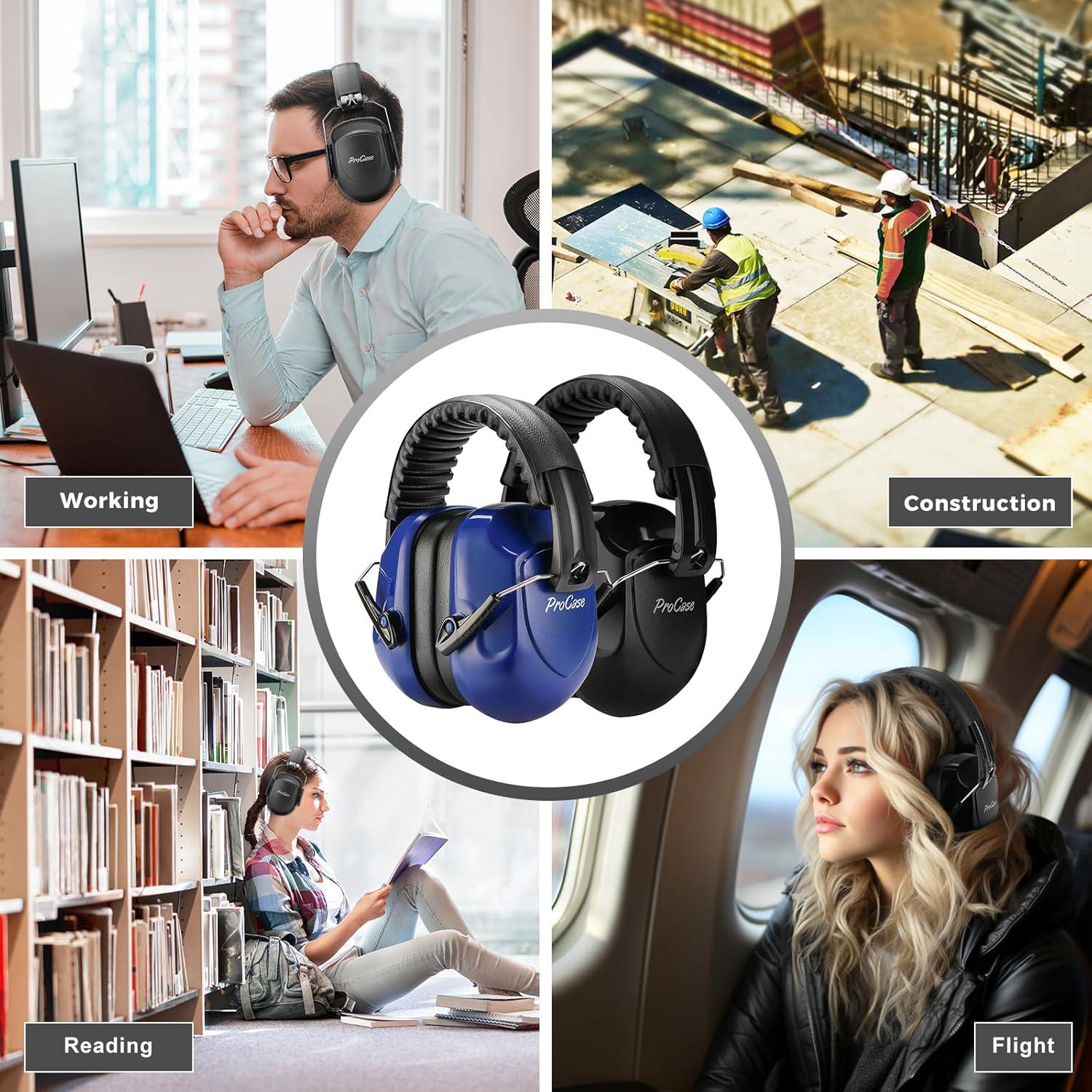 ProCase Noise Reduction Ear Muffs, Sound Proof Ear Protection, NRR 28dB Noise Cancelling Headphones For Adults Kids Autism, Hearing Protection For Shooting Gun Range Mowing -2 Packs, Navy And Black,