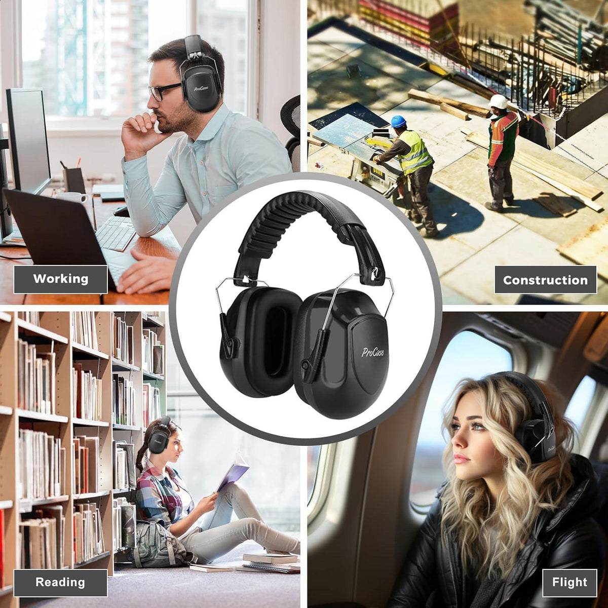 ProCase Noise Reduction Ear Muffs, Sound Proof Ear Protection, NRR 28dB Noise Cancelling Headphones For Adults Kids Autism, Hearing Protection For Shooting Gun Range Mowing -6 Packs, Black,