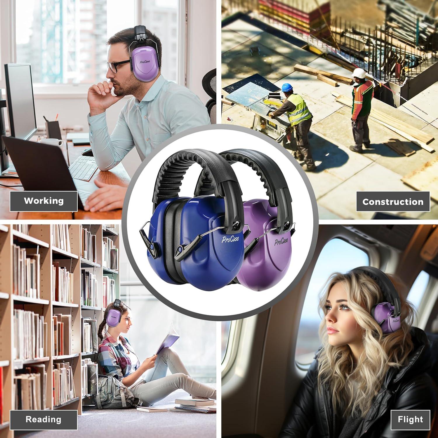 ProCase Noise Reduction Ear Muffs, Sound Proof Ear Protection, NRR 28dB Noise Cancelling Headphones For Adults Kids Autism, Hearing Protection For Shooting Gun Range Mowing -2 Packs, Purple And Navy,