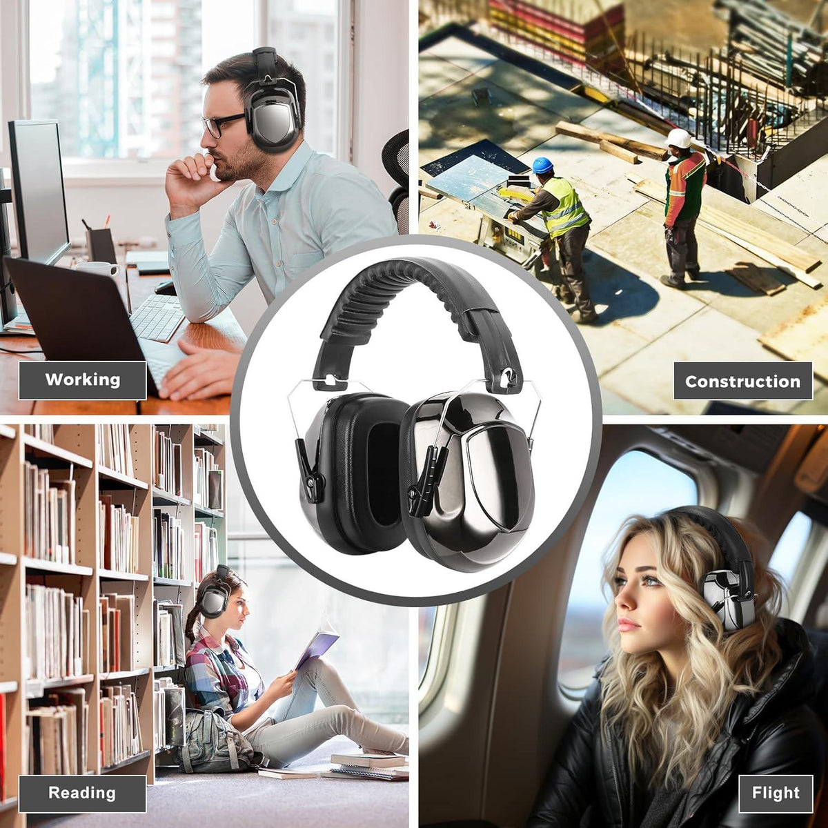ProCase Noise Reduction Ear Muffs, Sound Proof Ear Protection, NRR 28dB Noise Cancelling Headphones For Adults Kids Autism, Hearing Protection For Shooting Gun Range Mowing -Metalic Black,