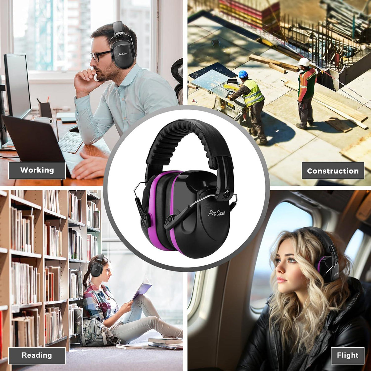 ProCase Noise Reduction Ear Muffs, Sound Proof Ear Protection, NRR 28dB Noise Cancelling Headphones For Adults Kids Autism, Hearing Protection For Shooting Gun Range Mowing -Purple,