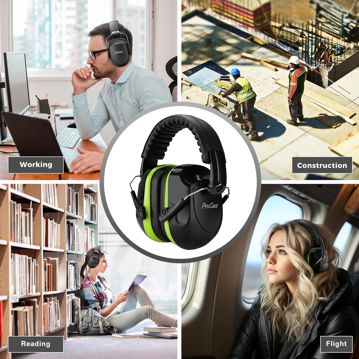 ProCase Noise Reduction Ear Muffs, Sound Proof Ear Protection, NRR 28dB Noise Cancelling Headphones For Adults Kids Autism, Hearing Protection For Shooting Gun Range Mowing -Green,