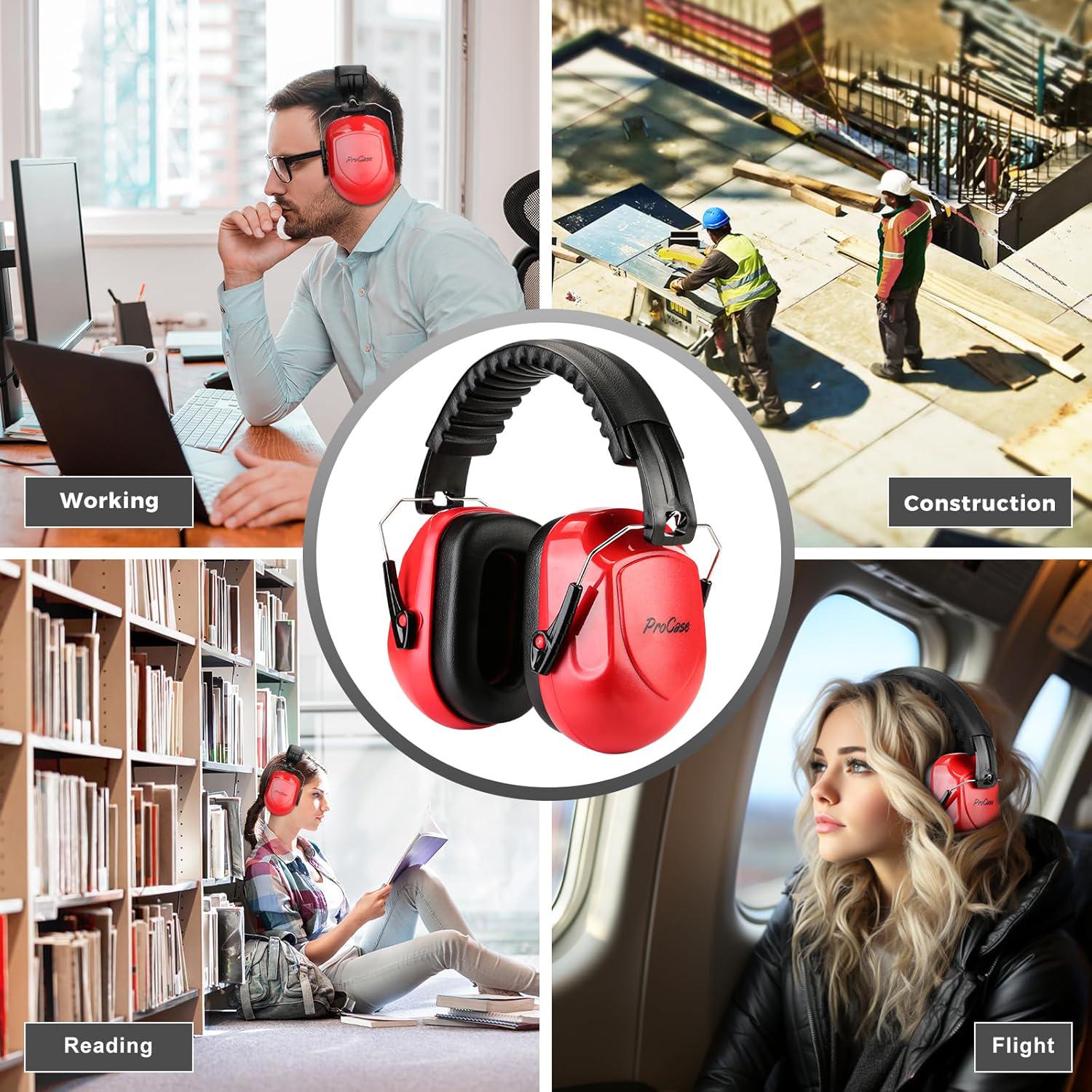 ProCase Noise Reduction Ear Muffs, Sound Proof Ear Protection, NRR 28dB Noise Cancelling Headphones For Adults Kids Autism, Hearing Protection For Shooting Gun Range Mowing -Pure Red,