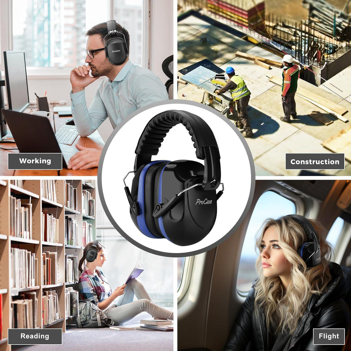 ProCase Noise Reduction Ear Muffs, Sound Proof Ear Protection, NRR 28dB Noise Cancelling Headphones For Adults Kids Autism, Hearing Protection For Shooting Gun Range Mowing -Blue,