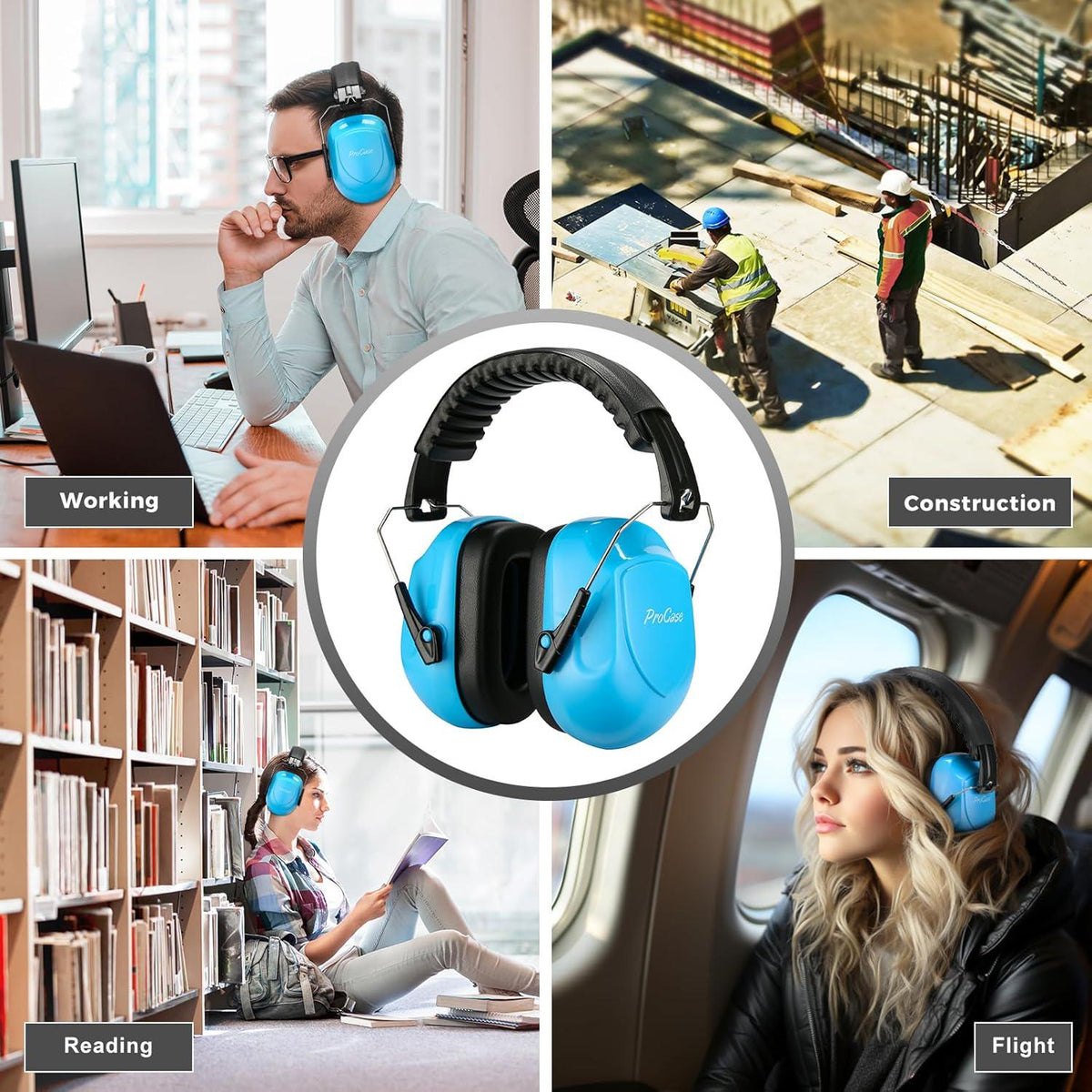 ProCase Noise Reduction Ear Muffs, Sound Proof Ear Protection, NRR 28dB Noise Cancelling Headphones For Adults Kids Autism, Hearing Protection For Shooting Gun Range Mowing -Pure Blue,