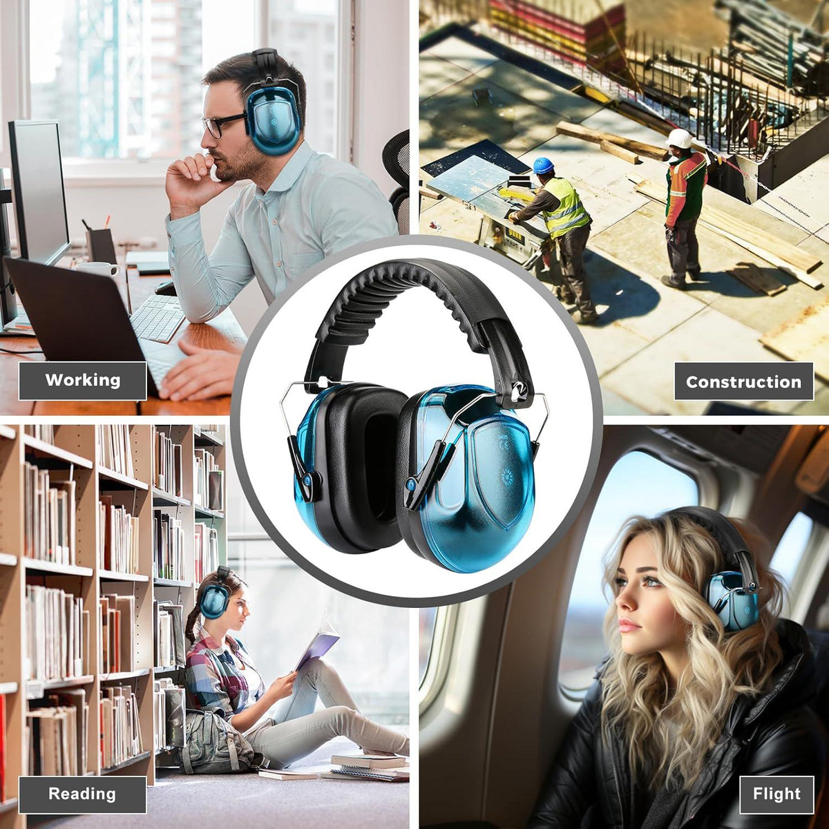 ProCase Noise Reduction Ear Muffs, Sound Proof Ear Protection, NRR 28dB Noise Cancelling Headphones For Adults Kids Autism, Hearing Protection For Shooting Gun Range Mowing -Crystalblue,