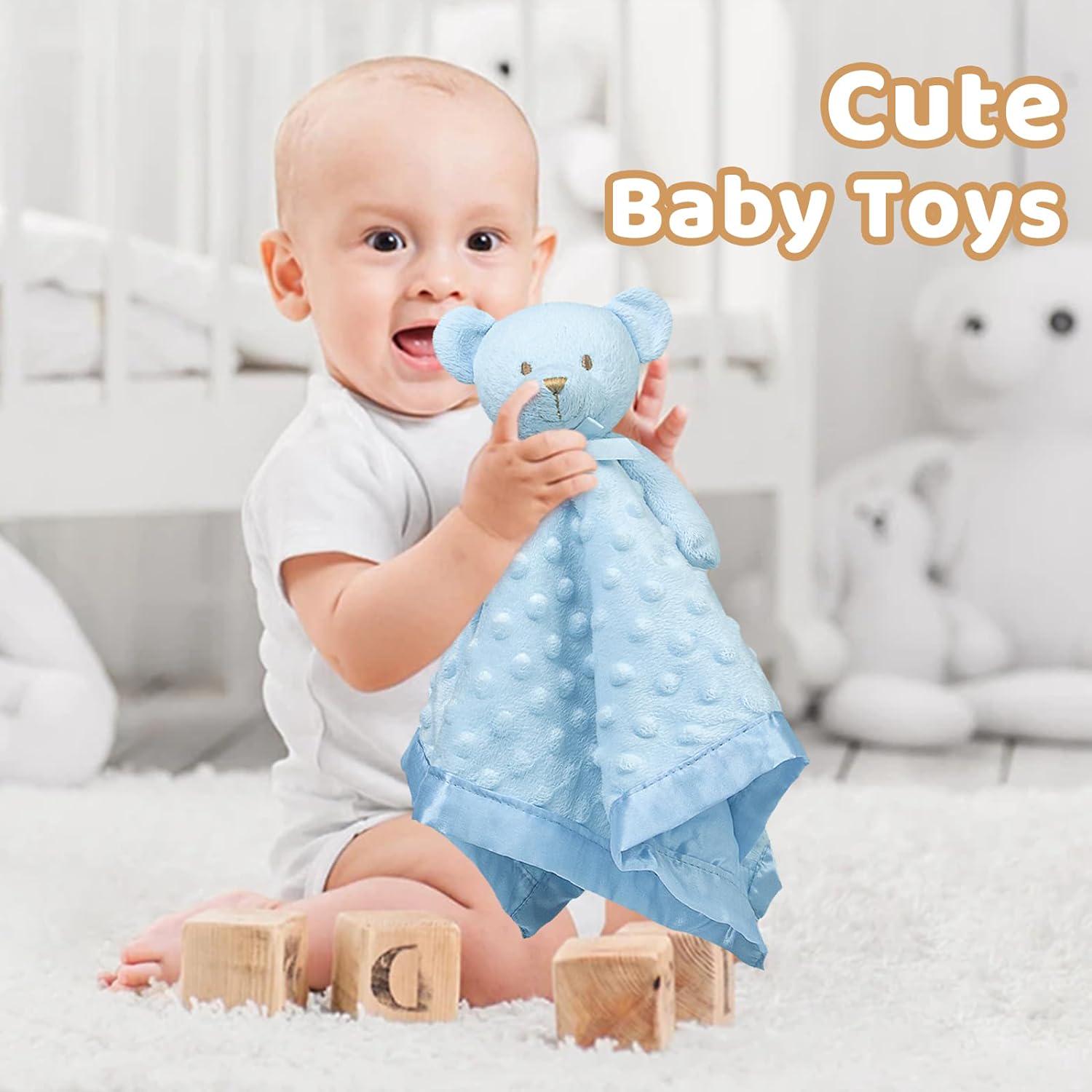 Pro Goleem Teddy Bear Lovey Baby Security Blanket For Boys And Girls Unisex Soft Lovie Baby Gifts For Newborn Toddler Snuggle Toy Stuffed Animal Blue 16 Inch,