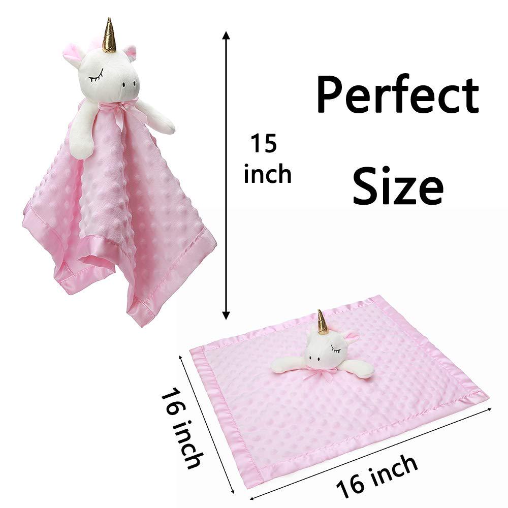 Pro Goleem Unicorn Loveys For Babies Soft Plush Pink Security Blanket For Girls Snuggle Toy Stuffed Animal Lovies For Babies Baby Girl Gifts For Newborn, Infant And Toddler, 16 Inch,