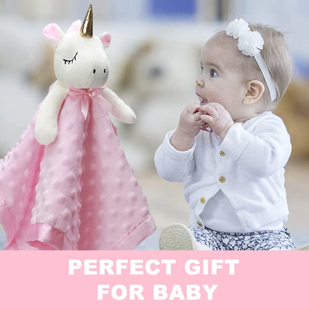 Pro Goleem Unicorn Loveys For Babies Soft Plush Pink Security Blanket For Girls Snuggle Toy Stuffed Animal Lovies For Babies Baby Girl Gifts For Newborn, Infant And Toddler, 16 Inch,