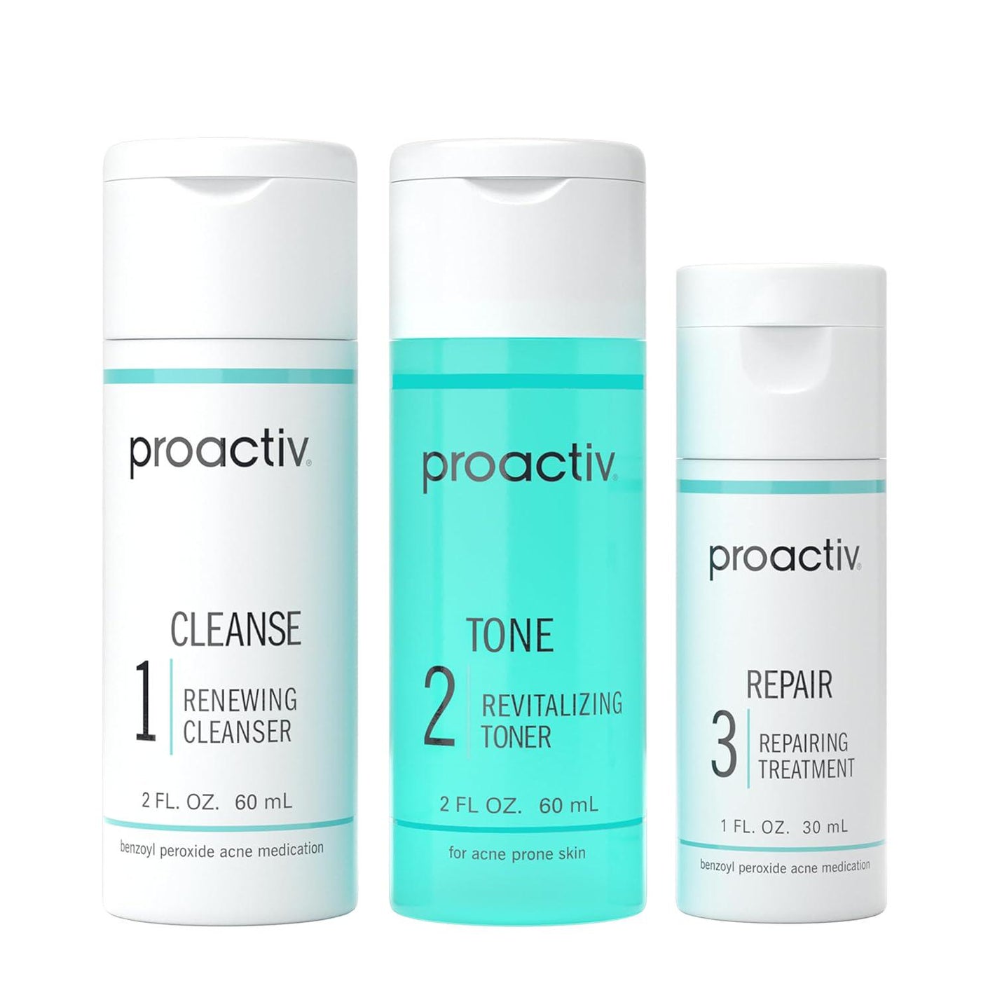 Proactiv Proactiv 3 Step Acne Treatment - Benzoyl Peroxide Face Wash, Repairing Acne Spot Treatment For Face And Body, Exfoliating Toner - 30 Day Complete Acne Skin Care Kit
