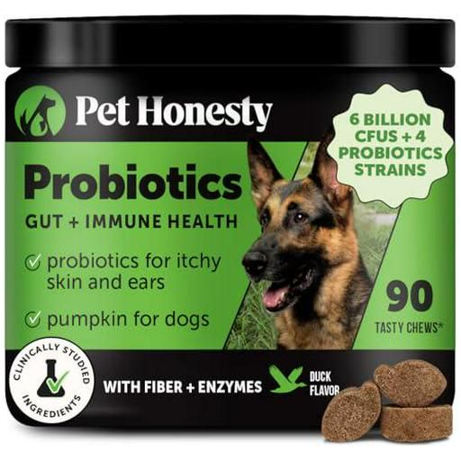 Probiotics for Dogs Digestive Enzymes Duck Flavor Chews for Gut Health Immunity Diarrhea 90 Count