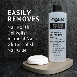 Pronto Pronto 100% Pure Acetone - Quick, Professional Nail Polish Remover - For Natural, Gel, Acrylic, Sculptured Nails (8 FL. OZ.)