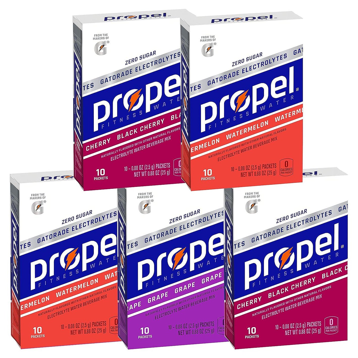 Propel Powder Packets, 3 Flavor Variety Pack, Electrolytes & Vitamins, No Sugar, Packaging May Vary, 088oz Pack of 5