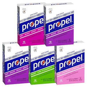 Propel Powder Packets, 4 Flavor Variety Pack, Electrolytes & Vitamins, No Sugar, 10 Count, Pack of 5 (Packaging May Vary)