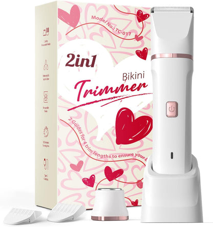 Risina Pubic Hair Trimmer For Women - Electric Razors For Women's Body Groomer, Replaceable Ceramic Blade Heads, Face Hair Remover Head, USB-C&Dock Charging, Waterproof&Easy Cleaning White