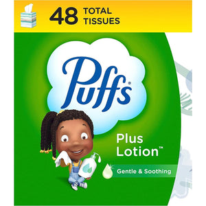 Puffs Plus Lotion Facial Tissue, 1 Cube Box, 48 Tissues per Box, Soft & Gentle for Your Skin