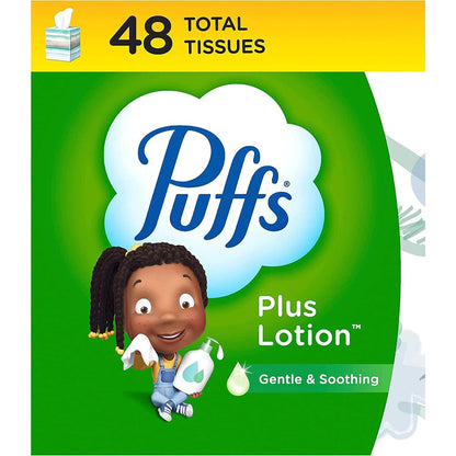Puffs Plus Lotion Facial Tissue, 1 Cube Box, 48 Tissues per Box, Soft & Gentle for Your Skin