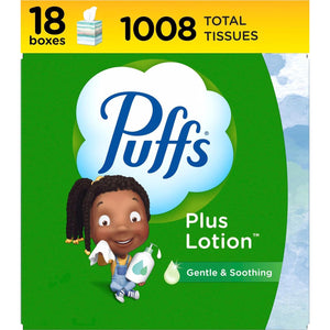 Puffs Plus Lotion Facial Tissue, 18 Cubes, 56 Tissues per Box