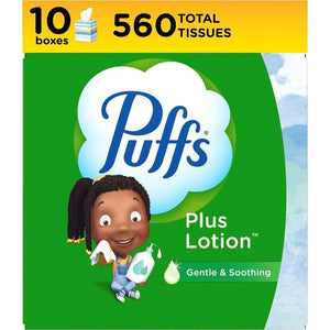 Puffs Plus Lotion Facial Tissues, 10 Cubes, 56 Tissues per Box