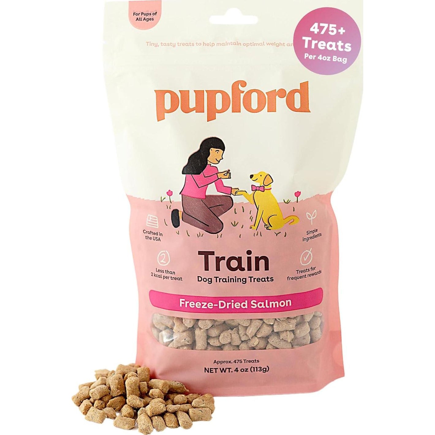 Pupford Freeze Dried Training Treats for Dogs, 475 Salmon Bites, Only 2 Ingredients, 4 oz Bag