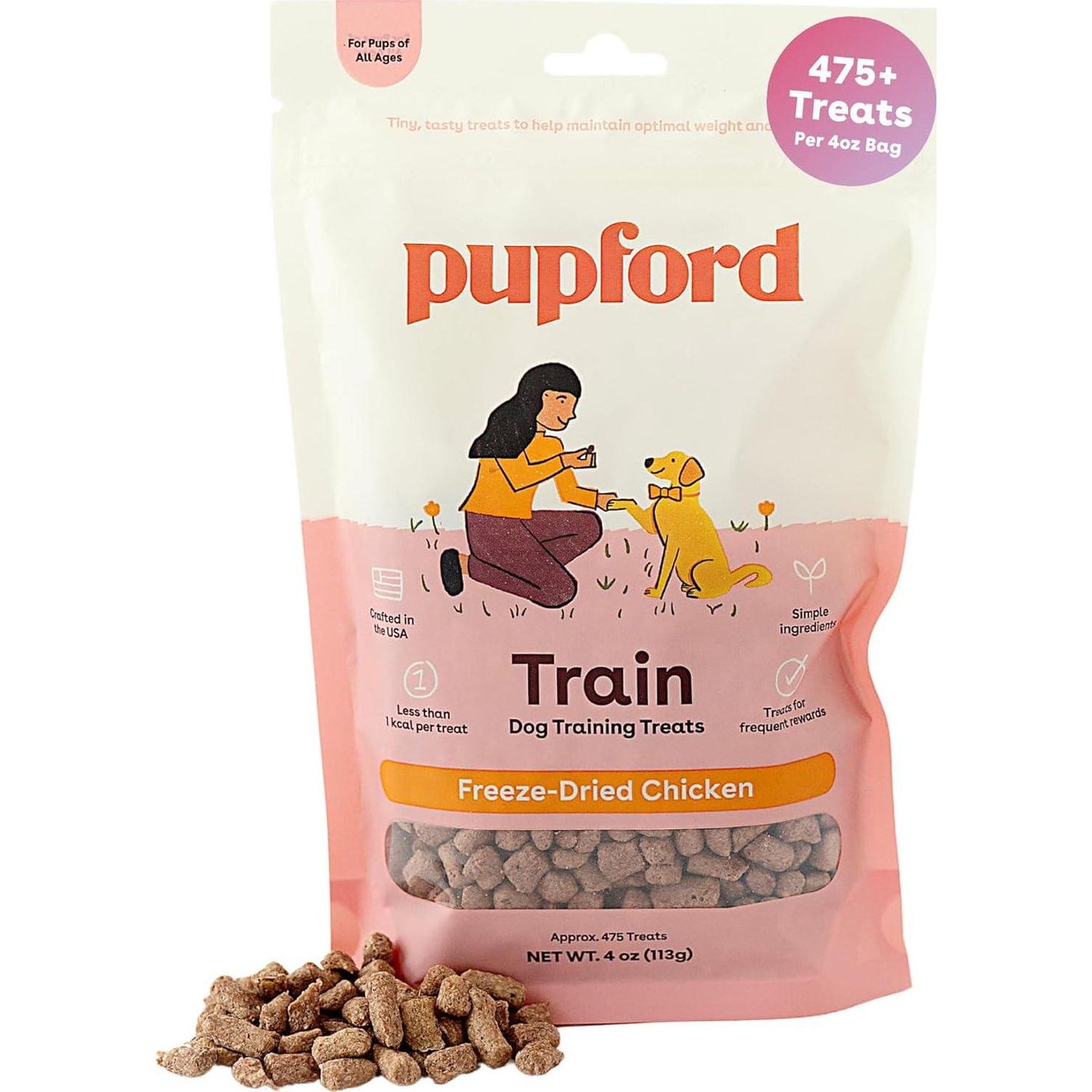 Pupford Freeze Dried Dog Training Treats Chicken 475 Two-Ingredient Bites 4 oz Bag