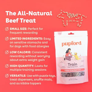 Pupford Freeze-Dried Beef Liver Dog Training Treats, 4 oz Bag, 475 Three-Ingredient Bites