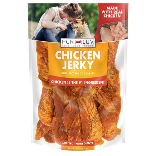 Pur Luv Chicken Jerky Dog Treats, 32?oz Bag, 100% Real Chicken Breast Bites, High Protein & Grain Free