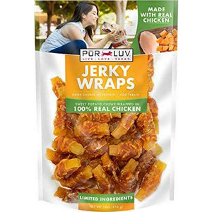 Pur Luv Chicken & Sweet Potato Jerky Wraps 16oz, Rawhide-Free Dog Treats, Long-Lasting High Protein Chews