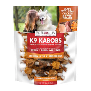 Pur Luv K9 Kabobs Dog Treats with Chicken Duck and Sweet Potato 12 oz Bag
