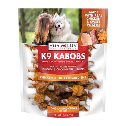 Pur Luv K9 Kabobs Dog Treats with Chicken Duck and Sweet Potato 12 oz Bag