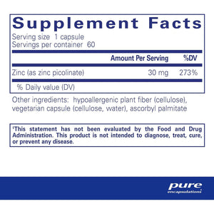 Pure Encapsulations Pure Encapsulations Zinc 30 Mg - Supplement For Immune System Support, Growth And Development, And Wound Healing* - With Zinc Picolinate 30 Mg - 60 Capsules