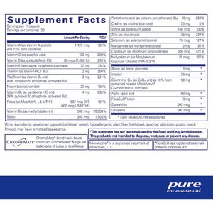 Pure Encapsulations ONE Daily Multivitamin with CoQ10 Metafolin Vision Support 30 Ct