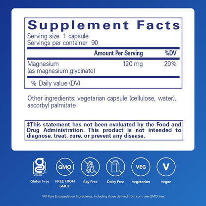 Pure Encapsulations Magnesium Glycinate 90 Capsules Supports Sleep Stress Nerve and Muscle Health