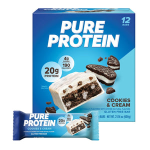Pure Protein Bars, High Protein Nutritious Snacks to Support Energy, Low Sugar, Gluten-Free, Cookies and Cream, 176oz, 12 Pack