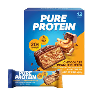 Pure Protein Bars, Chocolate Peanut Butter, High-Protein Snack (176 oz), Low-Sugar, Gluten-Free, 12 Count, Packaging May Vary